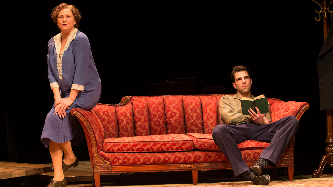 Cherry Jones as Amanda and Zachary Quinto as Tom in <em>The Glass Menagerie</em>.