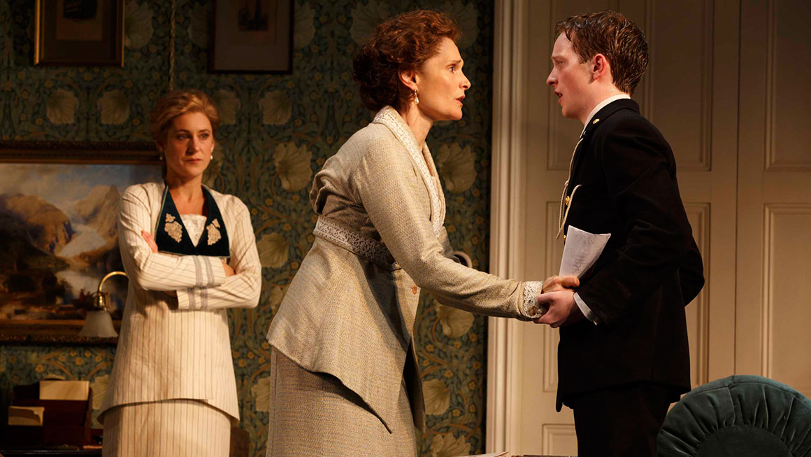 Charlotte Parry as Catherine, Mary Elizabeth Mastrantonio as Grace and Spencer Davis Milford as Ronnie in <em>The Winslow Boy</em>.
