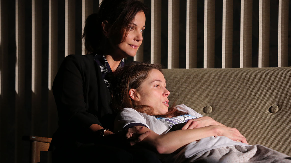 Margaret Colin as Lynn & Kristen Bush as Donna McAuliffe in <i>Taking Care of Baby</I>.