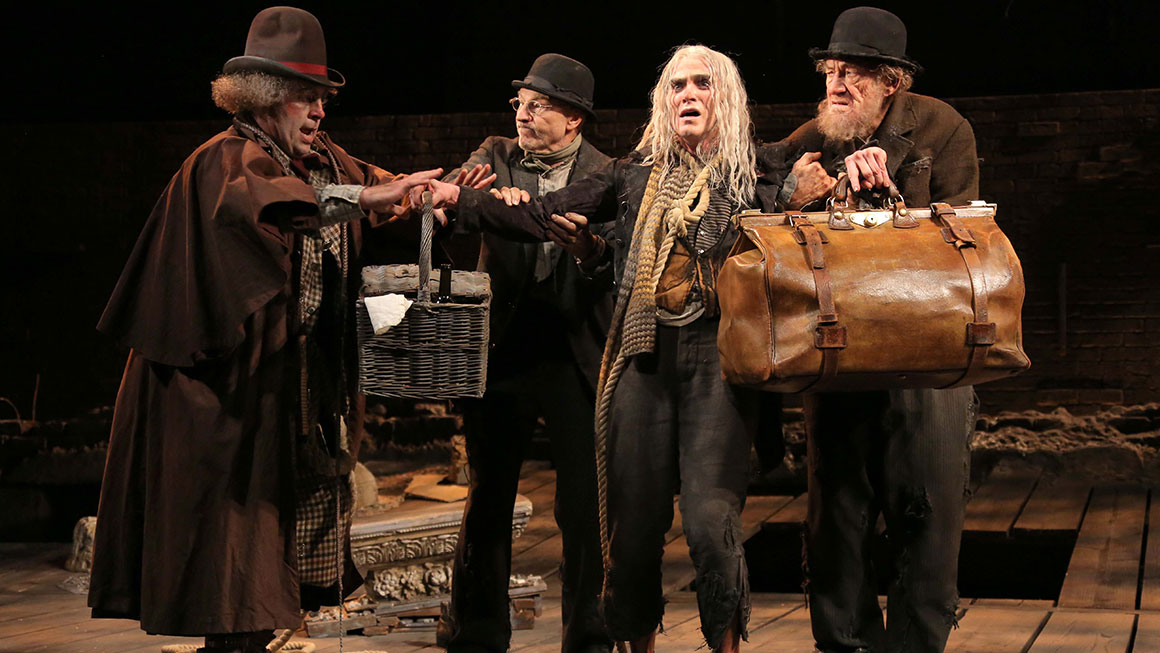 Shuler Hensley as Pozzo, Patrick Stewart as Vladimir, Billy Crudup as Lucky & Ian McKellen as Estragon in <i>Waiting For Godot</I>.