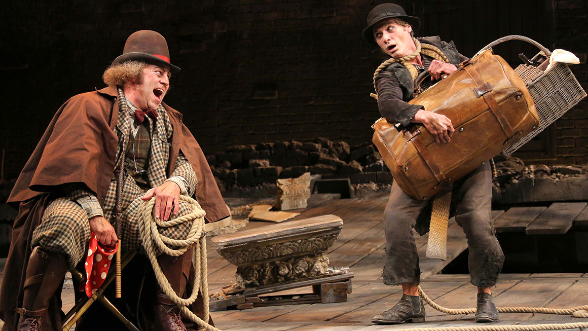 Shuler Hensley as Pozzo and Billy Crudup as Lucky in <i>Waiting for Godot</I>.