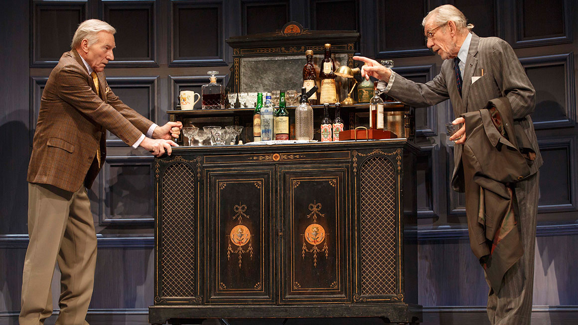 Patrick Stewart as Hirst and Ian McKellen as Spooner in <i>No Man's Land</I>.
