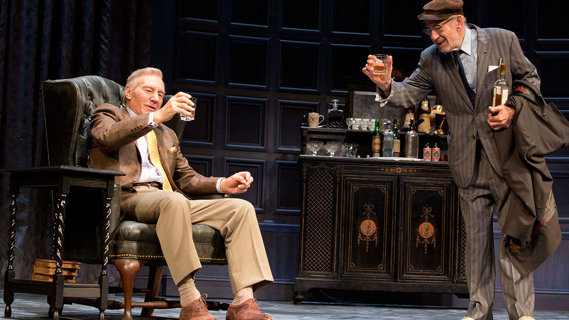 Patrick Stewart as Hirst and Ian McKellen as Spooner in <i>No Man's Land</I>.