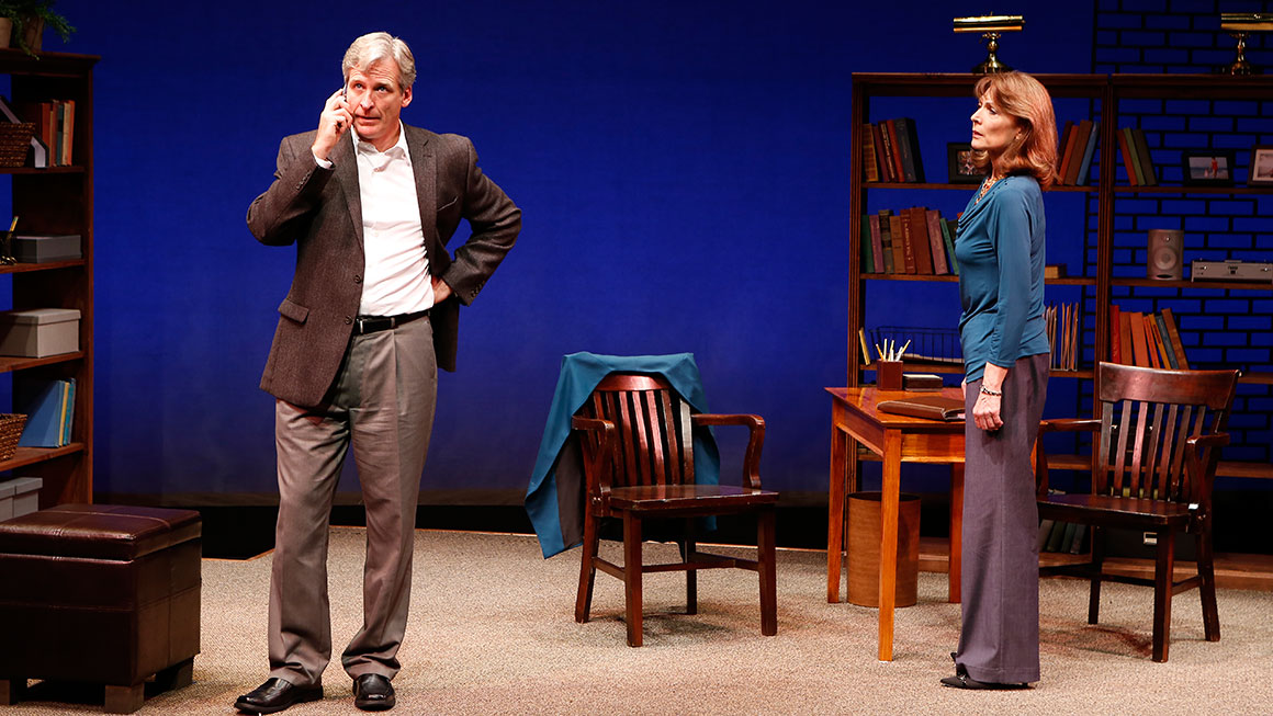 Tom Galantich as Dr. Michael Hamilton and Dee Hoty as Dr. Alexandra Bloomfield in <i>The Preacher and the Shrink</I>.