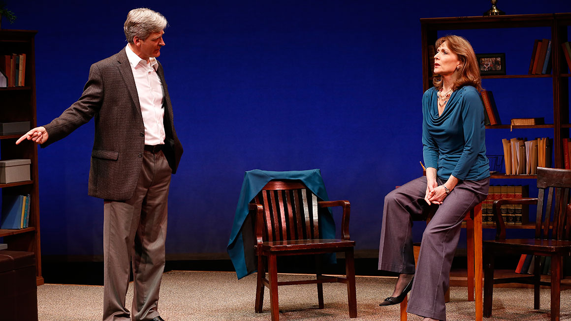 Dee Hoty as Dr. Alexandra Bloomfield & Tom Galantich as Dr. Michael Hamilton in <i>The Preacher and the Shrink</I>.