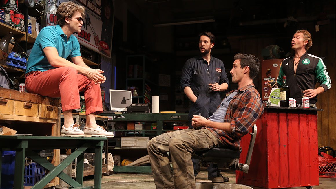 Keegan Allen as Chad, John Pollono as Frank, James Ransone as Packie & James Badge Dale as Swaino in <i>Small Engine Repair</I>