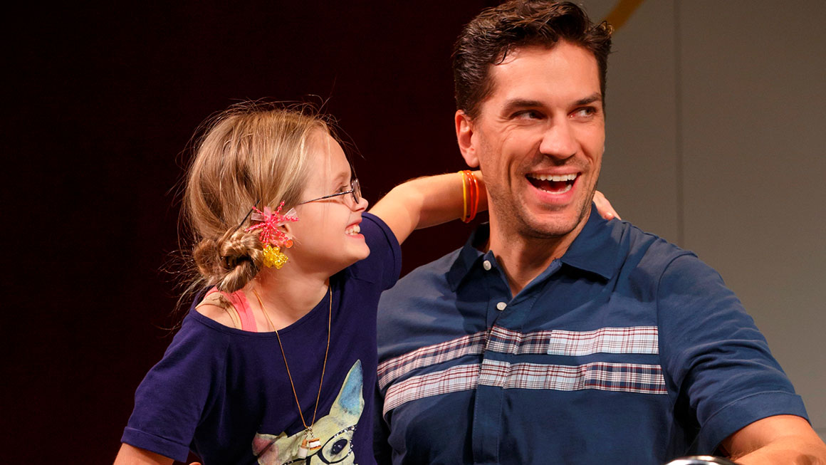 Hannah Nordberg as Olive Hoover and Will Swenson as Richard Hoover in <i>Little Miss Sunshine</I>.